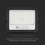 100W(1000Lm) LED prožektors ar solāro paneli  DC 6V 6W, V-TAC, IP65, melns, ar tālvadības pulti un regulējamu krāsu temperatūru, 7IN1