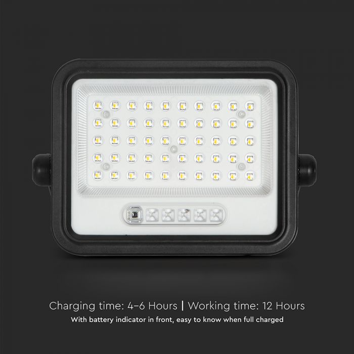 100W(1000Lm) LED prožektors ar solāro paneli  DC 6V 6W, V-TAC, IP65, melns, ar tālvadības pulti un regulējamu krāsu temperatūru, 7IN1