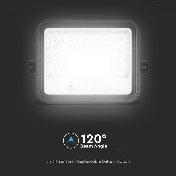 100W(1000Lm) LED prožektors ar solāro paneli  DC 6V 6W, V-TAC, IP65, melns, ar tālvadības pulti un regulējamu krāsu temperatūru, 7IN1