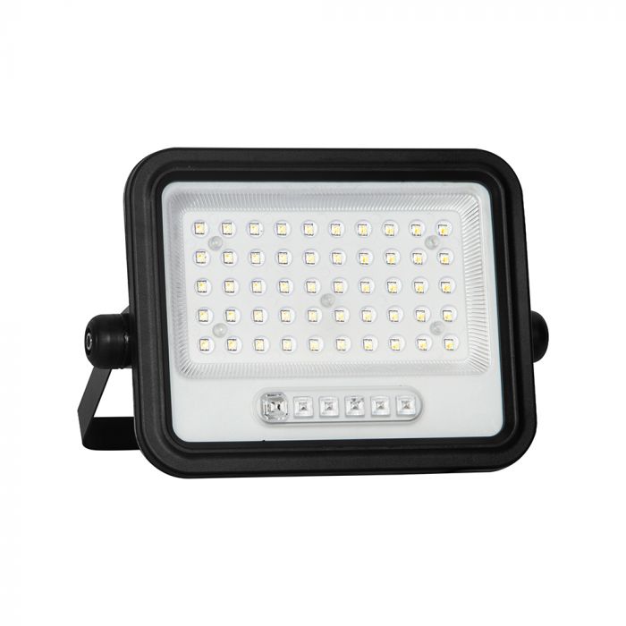 100W(1000Lm) LED prožektors ar solāro paneli  DC 6V 6W, V-TAC, IP65, melns, ar tālvadības pulti un regulējamu krāsu temperatūru, 7IN1