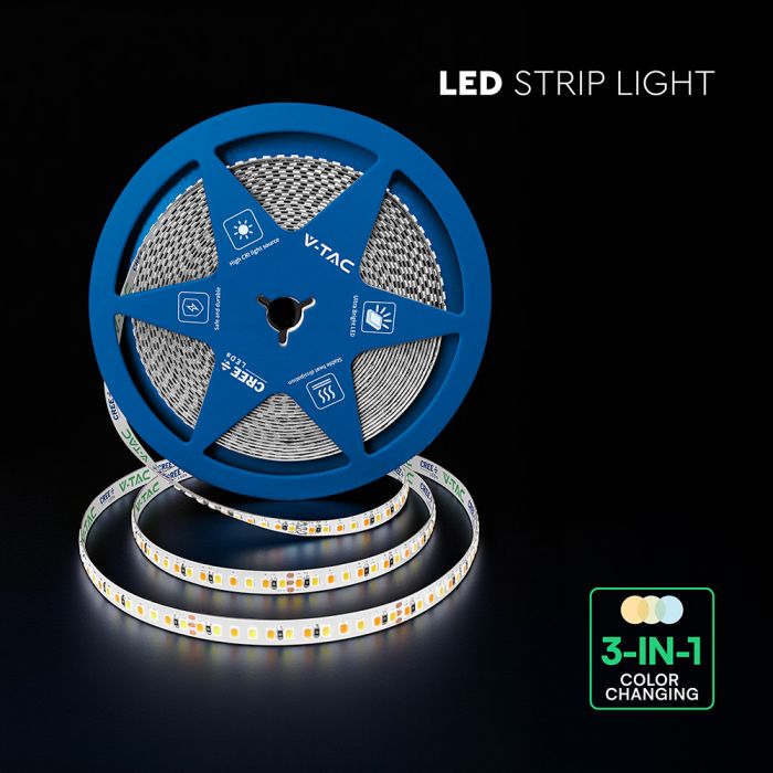 Price per 1 m of 15 W/m (1,425 lm/m), 0.63 A/m LED Strip, V-TAC, 10 m, waterproof IP20, 24 V, CCT, 3-in-1