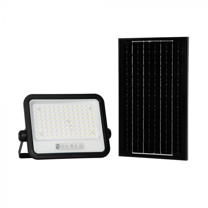 200W(1700Lm) LED prožektors ar solāro paneli  DC 6V 12W, V-TAC, IP65, melns, ar tālvadības pulti un regulējamu krāsu temperatūru, 7IN1