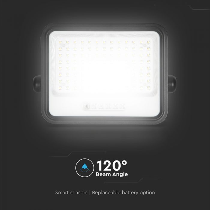 200W(1700Lm) LED prožektors ar solāro paneli  DC 6V 12W, V-TAC, IP65, melns, ar tālvadības pulti un regulējamu krāsu temperatūru, 7IN1