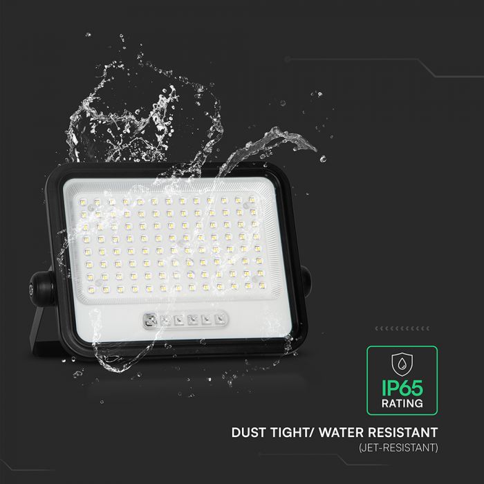 200W(1700Lm) LED prožektors ar solāro paneli  DC 6V 12W, V-TAC, IP65, melns, ar tālvadības pulti un regulējamu krāsu temperatūru, 7IN1