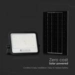 200W(1700Lm) LED prožektors ar solāro paneli  DC 6V 12W, V-TAC, IP65, melns, ar tālvadības pulti un regulējamu krāsu temperatūru, 7IN1
