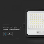 200W(1700Lm) LED prožektors ar solāro paneli  DC 6V 12W, V-TAC, IP65, melns, ar tālvadības pulti un regulējamu krāsu temperatūru, 7IN1