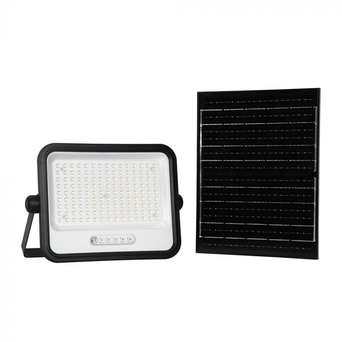 300W LED prožektors ar saules bateriju, CCT 2000K–8000K pārslēdzams, baterijas indikators, V-TAC, IP65, melns
