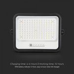 300W LED prožektors ar saules bateriju, CCT 2000K–8000K pārslēdzams, baterijas indikators, V-TAC, IP65, melns
