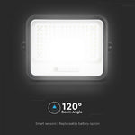 300W LED prožektors ar saules bateriju, CCT 2000K–8000K pārslēdzams, baterijas indikators, V-TAC, IP65, melns