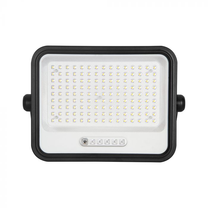 300W LED prožektors ar saules bateriju, CCT 2000K–8000K pārslēdzams, baterijas indikators, V-TAC, IP65, melns