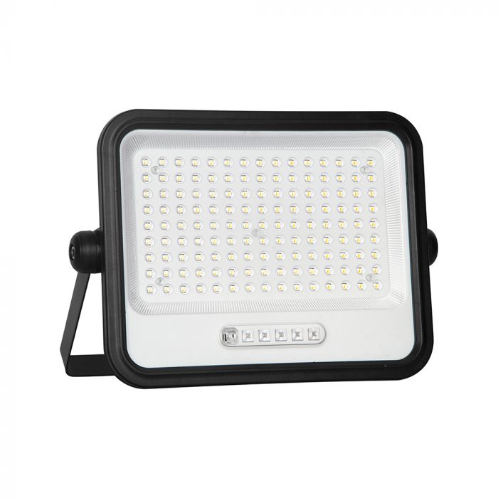 300W LED prožektors ar saules bateriju, CCT 2000K–8000K pārslēdzams, baterijas indikators, V-TAC, IP65, melns