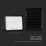 300W LED prožektors ar saules bateriju, CCT 2000K–8000K pārslēdzams, baterijas indikators, V-TAC, IP65, melns