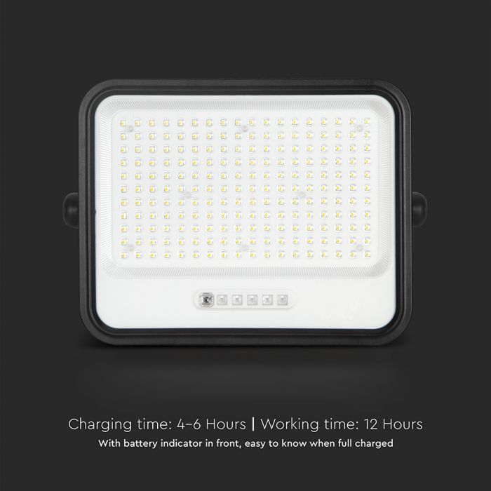 400W(1700Lm) LED prožektors ar solāro paneli  DC 6V 25W, V-TAC, IP65, melns, ar tālvadības pulti un regulējamu krāsu temperatūru, 7IN1 (Copy)