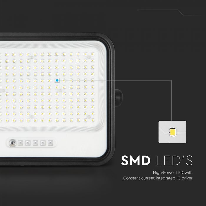 400W(1700Lm) LED prožektors ar solāro paneli  DC 6V 25W, V-TAC, IP65, melns, ar tālvadības pulti un regulējamu krāsu temperatūru, 7IN1 (Copy)