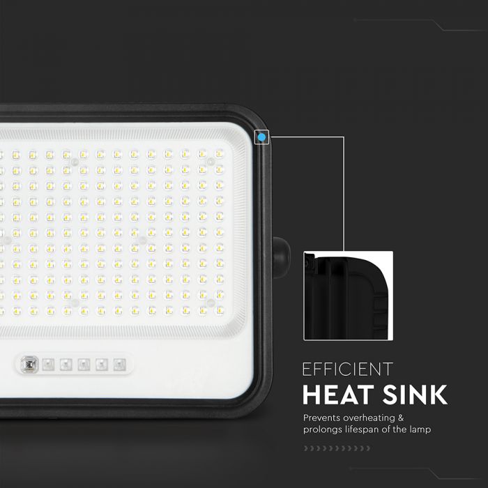 400W(1700Lm) LED prožektors ar solāro paneli  DC 6V 25W, V-TAC, IP65, melns, ar tālvadības pulti un regulējamu krāsu temperatūru, 7IN1 (Copy)