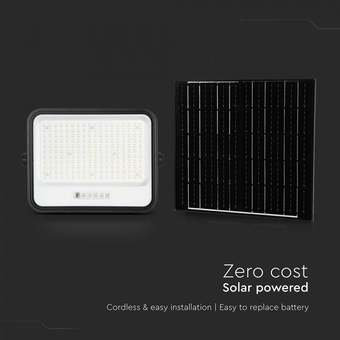 400W(1700Lm) LED prožektors ar solāro paneli  DC 6V 25W, V-TAC, IP65, melns, ar tālvadības pulti un regulējamu krāsu temperatūru, 7IN1 (Copy)