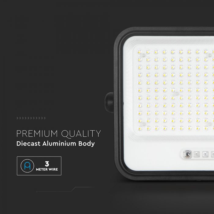 400W(1700Lm) LED prožektors ar solāro paneli  DC 6V 25W, V-TAC, IP65, melns, ar tālvadības pulti un regulējamu krāsu temperatūru, 7IN1 (Copy)