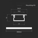 2m iebūvējamais alumīnija profils, sudraba, 2000x17x10mm,  V-TAC