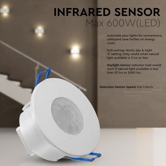 Infrasarkanais PIR kustības sensors ar integrētu mikroshēm, IP20, V-TAC