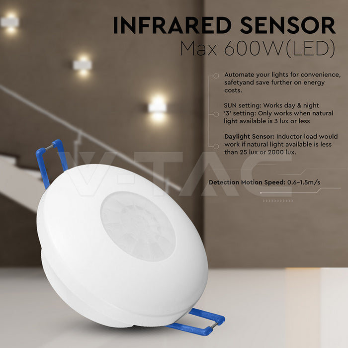 PIR griestu sensors 2 vienā, balts korpuss