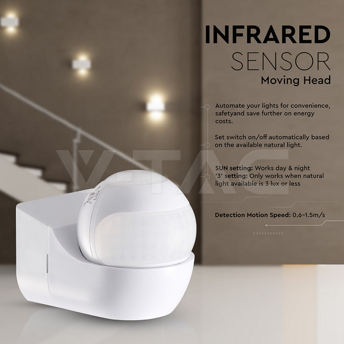 PIR sienas sensors 180°/360°, balts korpuss, IP44