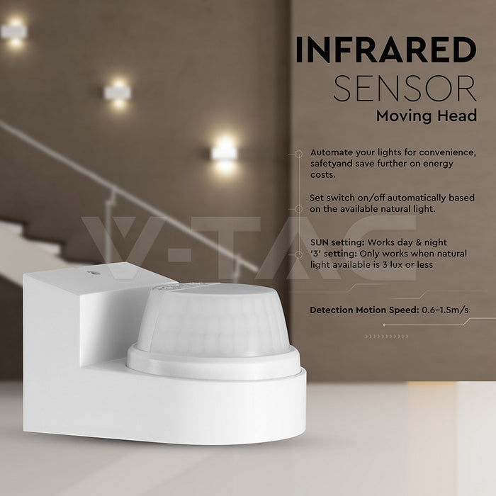 PIR sienas sensors 180°/360°, balts korpuss, IP44
