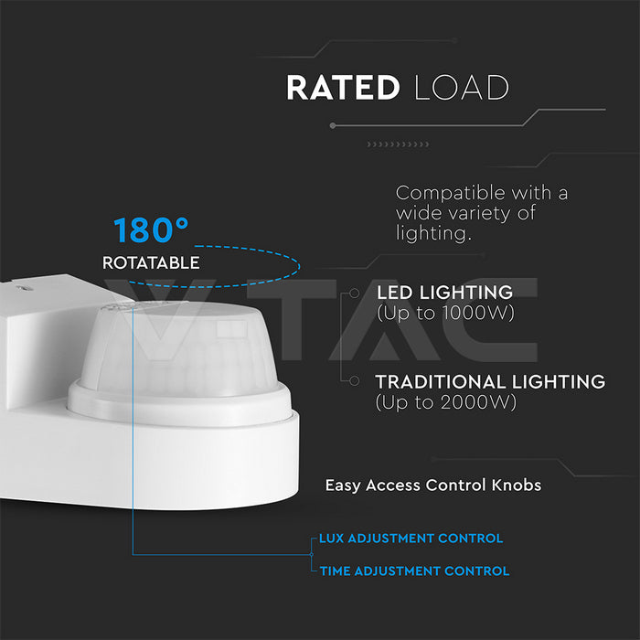 PIR sienas sensors 180°/360°, balts korpuss, IP44