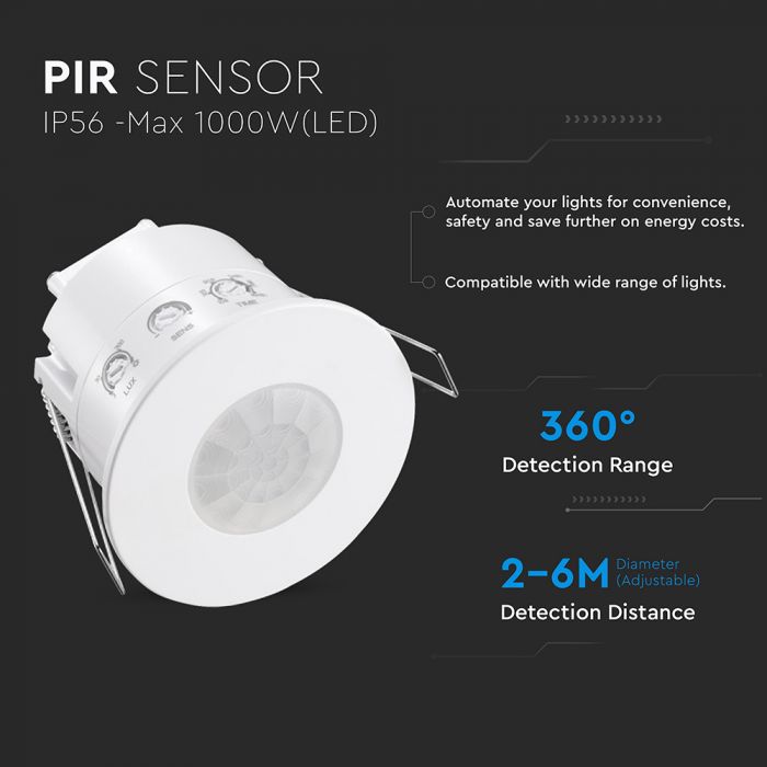 Iebūvējams PIR kustības sensors ar integrētu mikroshēmu, IP54