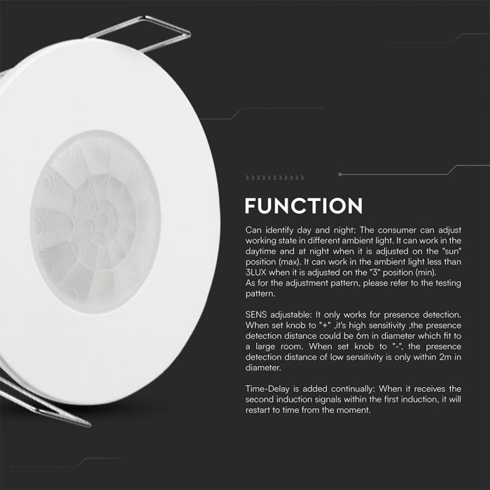 Iebūvējams PIR kustības sensors ar integrētu mikroshēmu, IP54