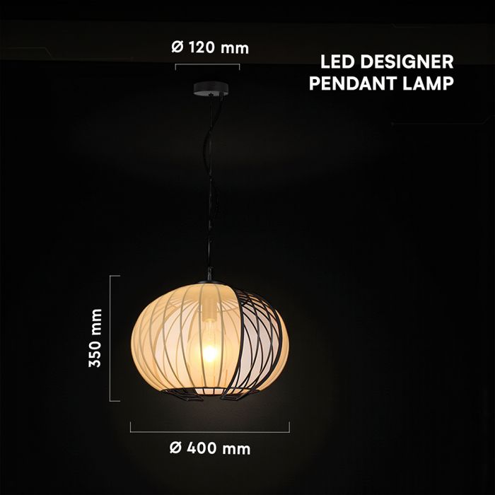 V-TAC VT-89011 dekoratīvā piekaramā lampa, E27, līdz 60W, IP20, bēša/matēti melna, audums/metāls, 400x120x350mm, 220–240V, 2 gadu garantija