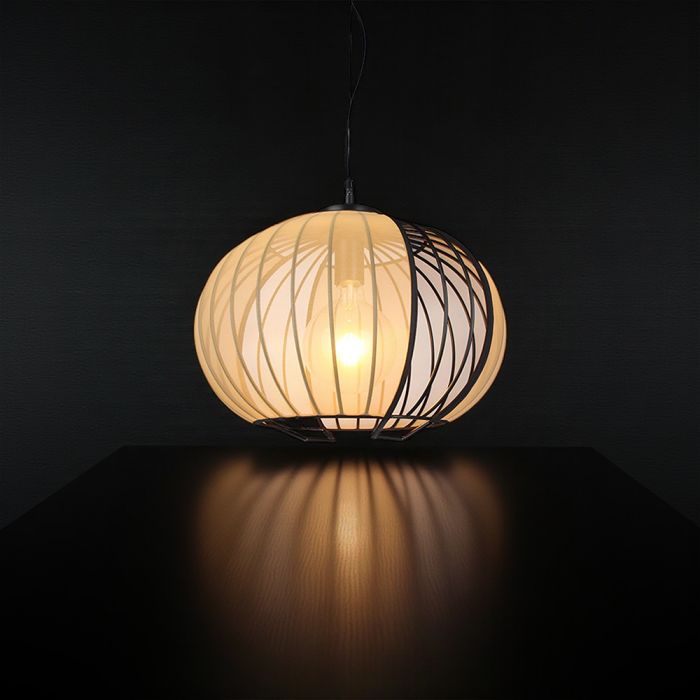 V-TAC VT-89011 dekoratīvā piekaramā lampa, E27, līdz 60W, IP20, bēša/matēti melna, audums/metāls, 400x120x350mm, 220–240V, 2 gadu garantija