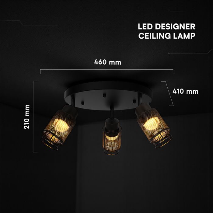 3x6W(1440Lm) LED dekoratīvais griestu gaismeklis, V-TAC, IP20, melns, silti balta gaisma 3000K