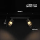 2x6W(1440Lm) LED dekoratīvais griestu gaismeklis, V-TAC, IP20, melns, silti balta gaisma 3000K