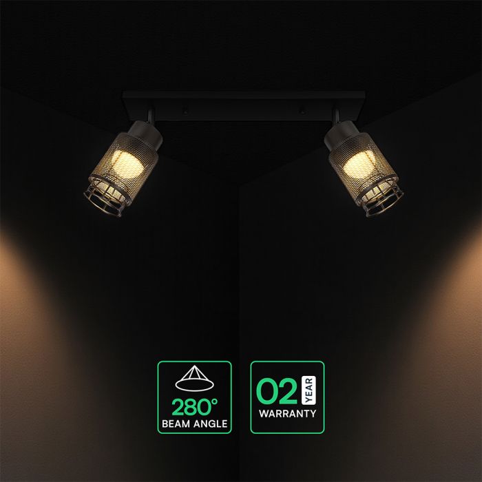2x6W (1440 lm) LED decorative ceiling light, V-TAC, IP20, black, warm white light 3000K