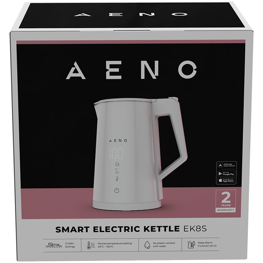 AENO elektriskā tējkanna EK8S Smart:  Jauda: 1850–2200 W  Tilpums: 1,7 L