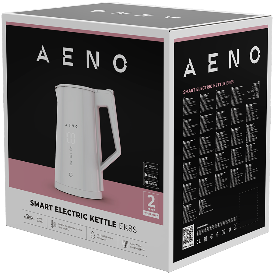 AENO elektriskā tējkanna EK8S Smart:  Jauda: 1850–2200 W  Tilpums: 1,7 L