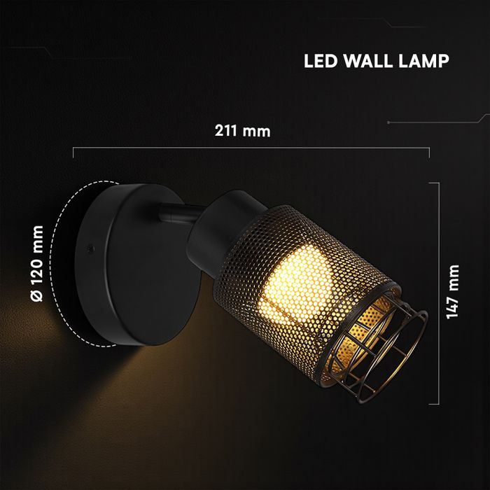 6W(720Lm) LED sienas gaismeklis, IP20, V-TAC, matēts melns, silti balta gaisma 3000K