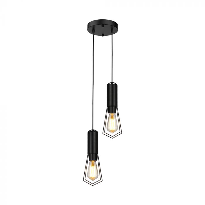 V-TAC VT-89017 dekoratīvā piekaramā lampa, 2xE27, līdz 60W, IP20, matēti melna, metāls/alumīnijs, 230x150x317mm, 220–240V, 2 gadu garantija