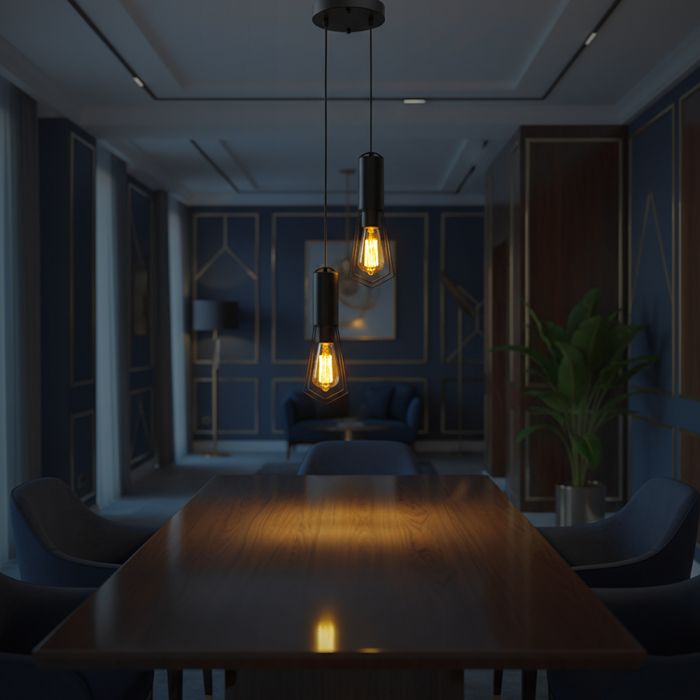 V-TAC VT-89017 dekoratīvā piekaramā lampa, 2xE27, līdz 60W, IP20, matēti melna, metāls/alumīnijs, 230x150x317mm, 220–240V, 2 gadu garantija