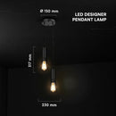 V-TAC VT-89017 dekoratīvā piekaramā lampa, 2xE27, līdz 60W, IP20, matēti melna, metāls/alumīnijs, 230x150x317mm, 220–240V, 2 gadu garantija