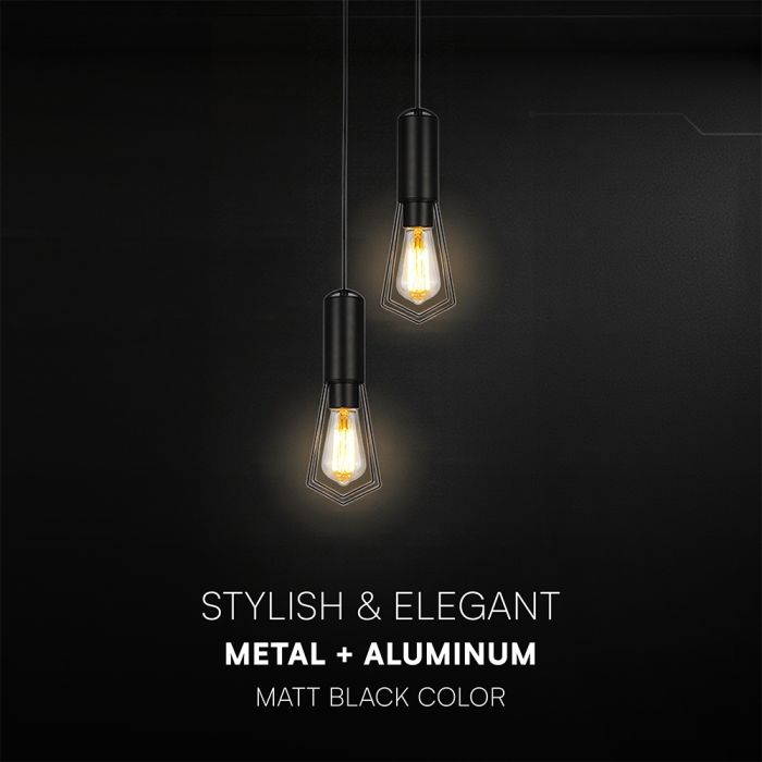 V-TAC VT-89017 dekoratīvā piekaramā lampa, 2xE27, līdz 60W, IP20, matēti melna, metāls/alumīnijs, 230x150x317mm, 220–240V, 2 gadu garantija