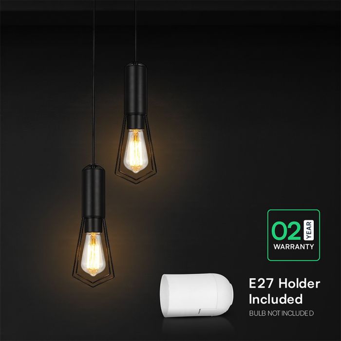 V-TAC VT-89017 dekoratīvā piekaramā lampa, 2xE27, līdz 60W, IP20, matēti melna, metāls/alumīnijs, 230x150x317mm, 220–240V, 2 gadu garantija