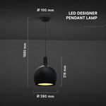 V-TAC VT-89020 dekoratīvā piekaramā lampa, E27, līdz 60W, IP20, melna, keramika/metāls, 280x218x1880mm, 220–240V