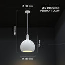 V-TAC VT-89020 dekoratīvā piekaramā lampa, E27, līdz 60W, IP20, balta, keramika/metāls, 280x218x1880mm, 220–240V, 2 gadu garantija