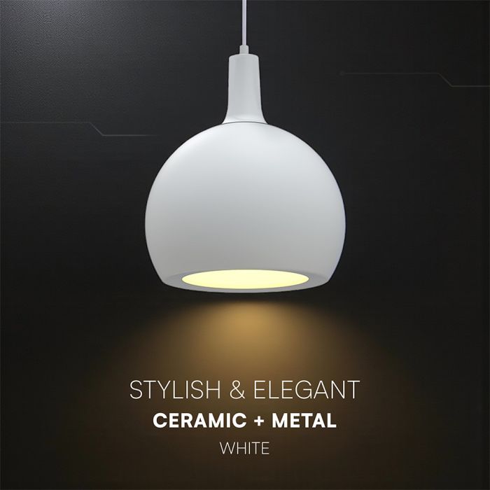 V-TAC VT-89020 dekoratīvā piekaramā lampa, E27, līdz 60W, IP20, balta, keramika/metāls, 280x218x1880mm, 220–240V, 2 gadu garantija