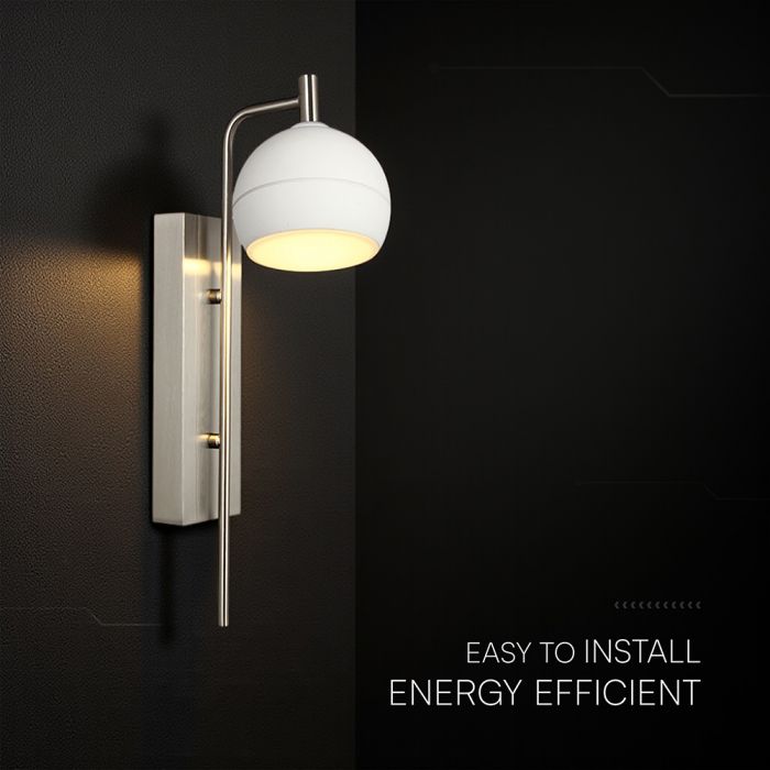 10W(1200Lm) LED dekoratīvā sienas lampa, V-TAC VT-89021, SMD, 120Lm/W, IP20, balta/slīpēta niķeļa, 190x120x430mm, 220–240V, 280°, 2 gadu garantija, gaisma 3000K