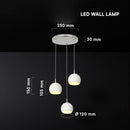 3x10W(3600Lm) LED dekoratīvā piekaramā lampa, V-TAC VT-89023, SMD, IP20, balta/slīpēta niķeļa, Ø120x150mm, griestu pamatne Ø250x30mm, 220–240V, 280°, 2 gadu garantija, gaisma 3000K