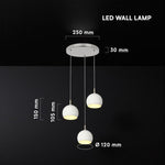 3x10W(3600Lm) LED dekoratīvā piekaramā lampa, V-TAC VT-89023, SMD, IP20, balta/slīpēta niķeļa, Ø120x150mm, griestu pamatne Ø250x30mm, 220–240V, 280°, 2 gadu garantija, gaisma 3000K