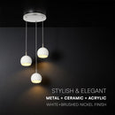 3x10W(3600Lm) LED dekoratīvā piekaramā lampa, V-TAC VT-89023, SMD, IP20, balta/slīpēta niķeļa, Ø120x150mm, griestu pamatne Ø250x30mm, 220–240V, 280°, 2 gadu garantija, gaisma 3000K