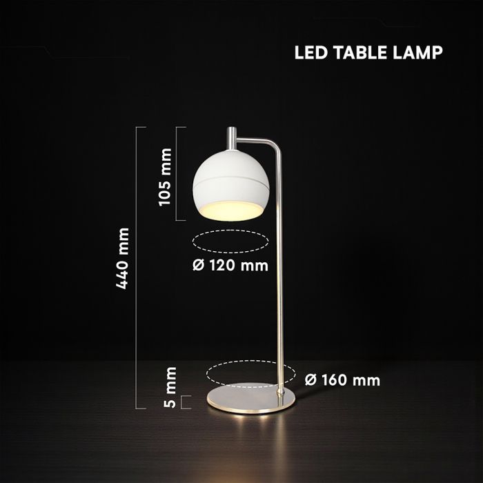 10W(1200Lm) LED dekoratīvā galda lampa, V-TAC VT-89022, SMD, 120Lm/W, IP20, balta/slīpēta niķeļa, 160x120x440mm, 220–240V, 280°, 2 gadu garantija, gaisma 3000K